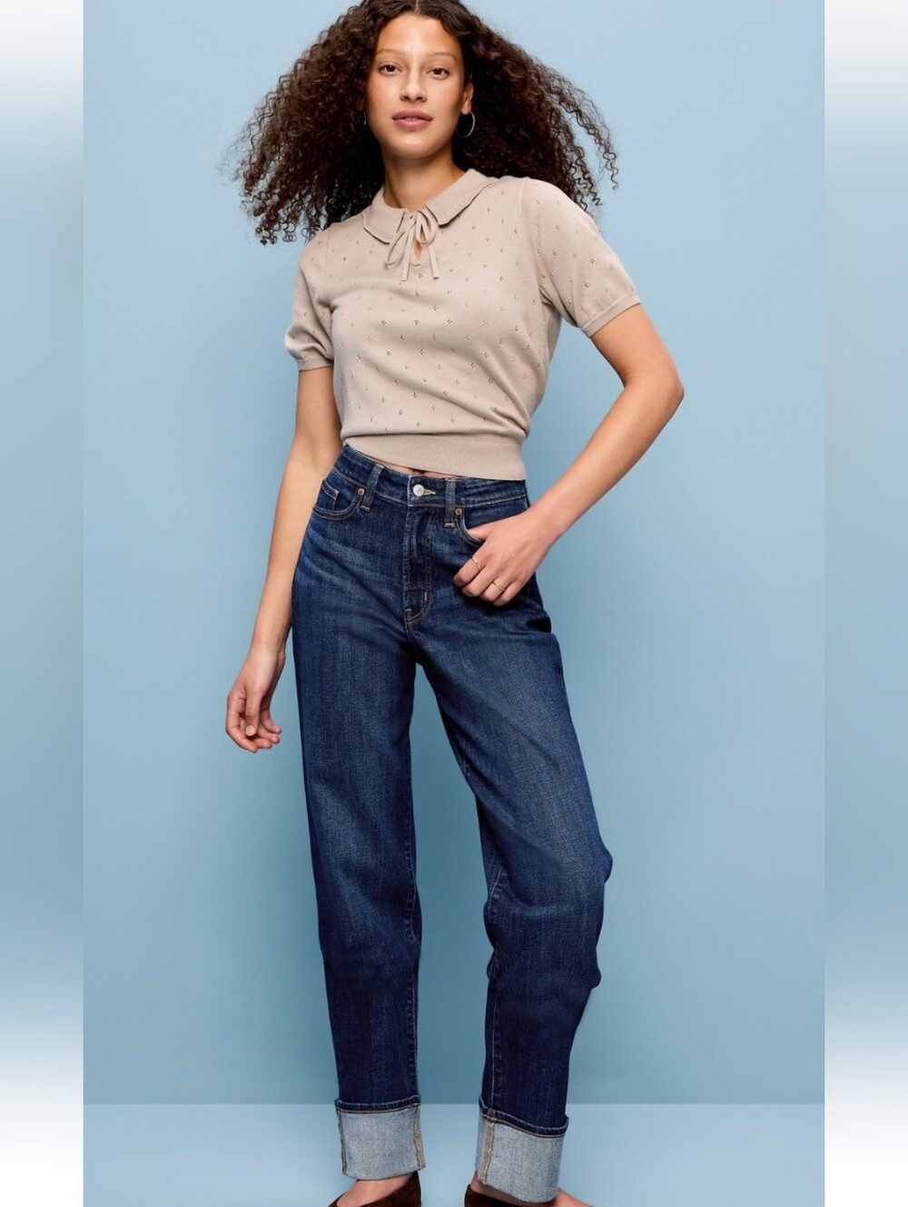 Old Navy high-waisted OG Loose dark wash folded cuff jeans